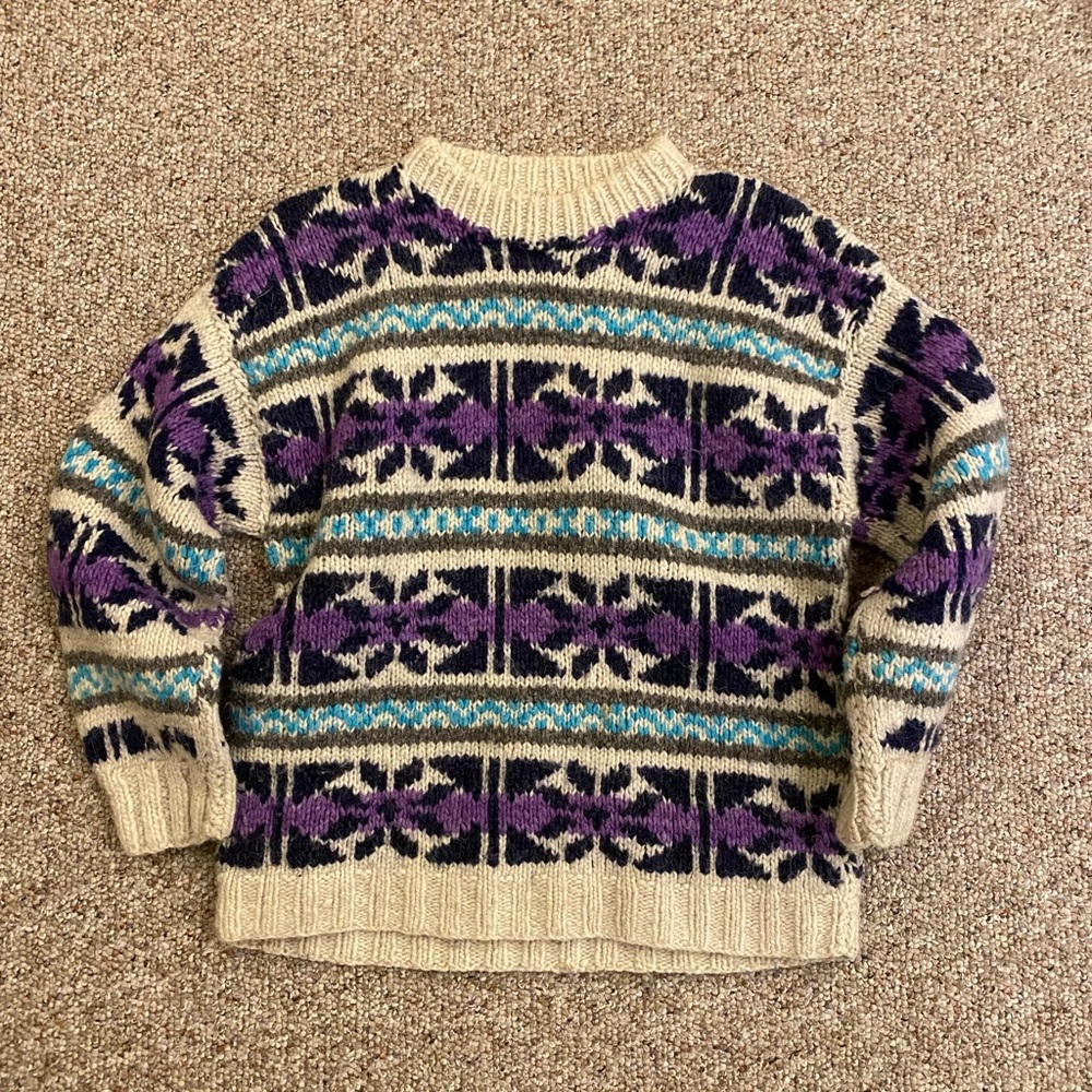 Handmade Wool Sweater in Purple and Blue